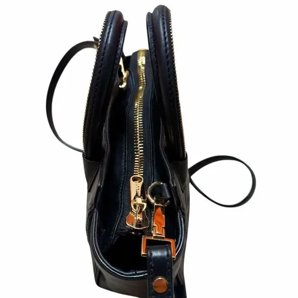 MILLY Black Leather Crossbody Bag With Gold Zipper